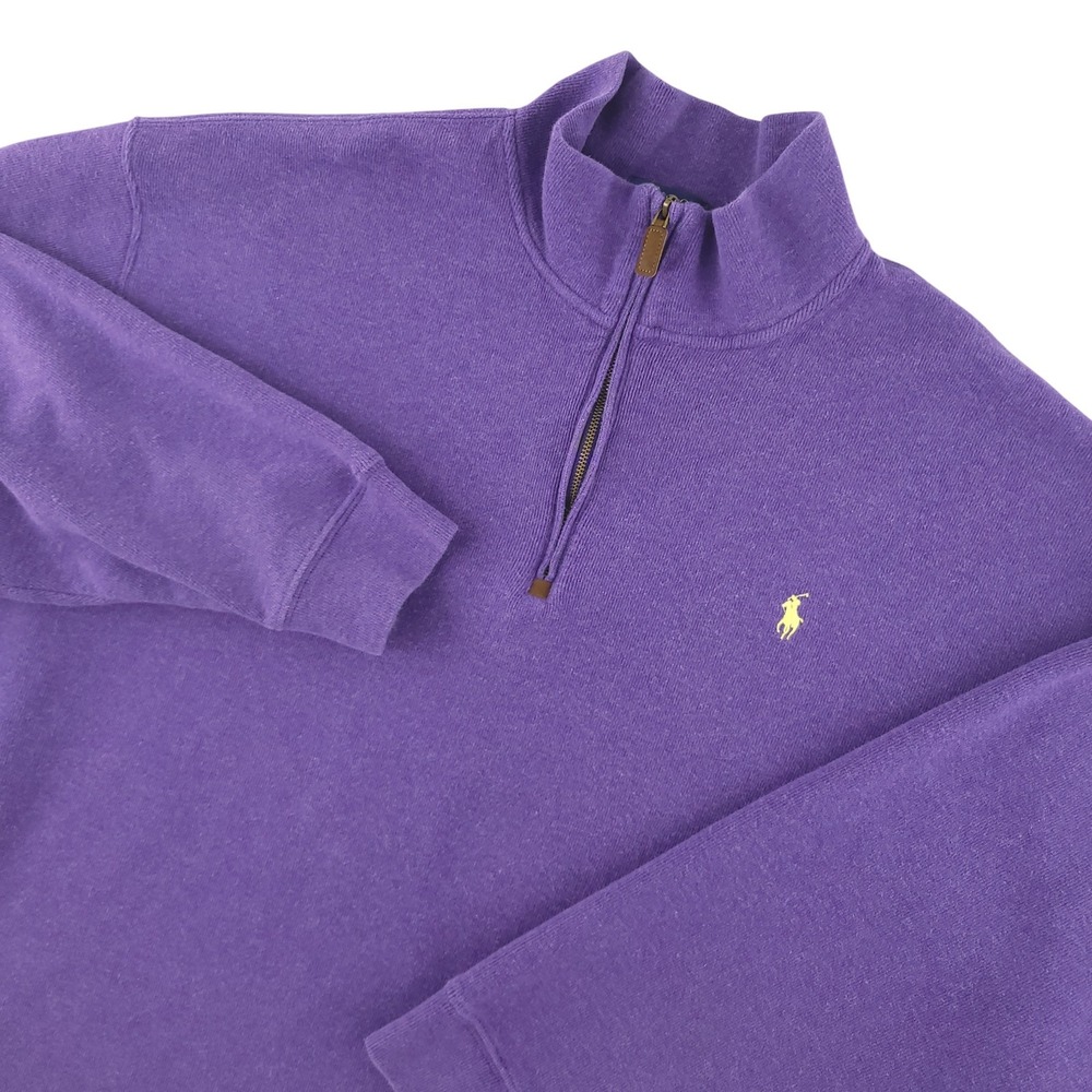 Polo Ralph Lauren Sweater Mens Big 3X Purple Cotton 1/4 Zip Mock Neck Knit